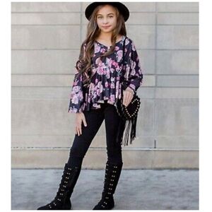 Joyfolie | Boho Bell Sleeves Rose Floral Kayla Top | Girls 2